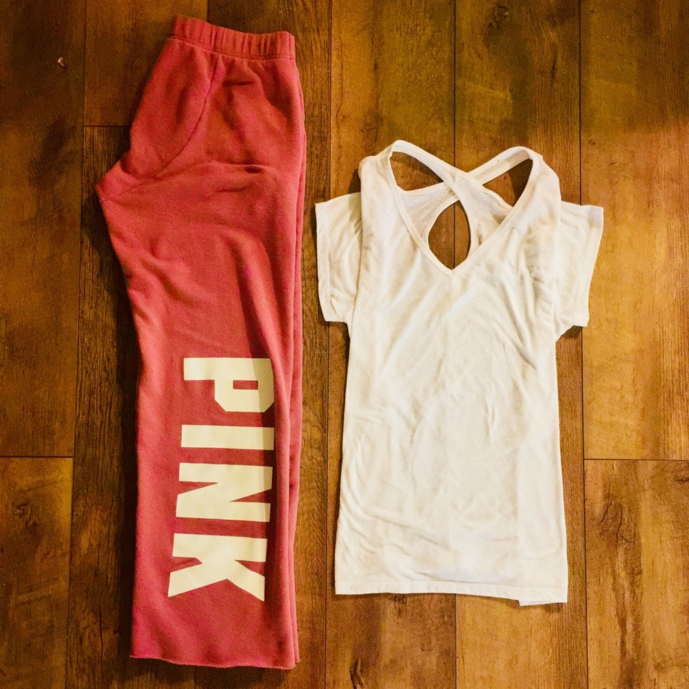 VS PINK BOYFRIEND PANTS & Open back Shirt